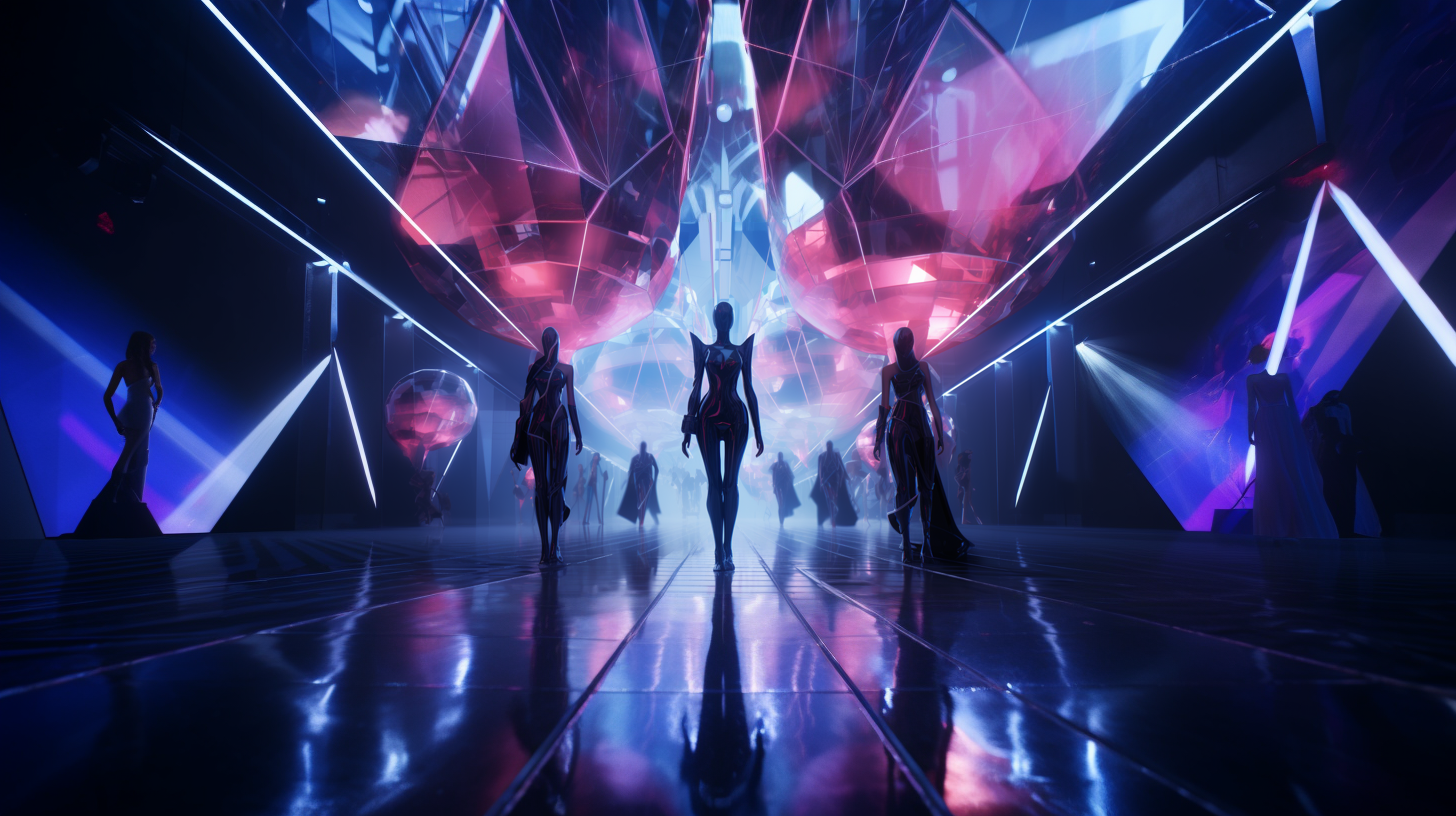 Fashion models in the metaverse showcasing digital wearables
